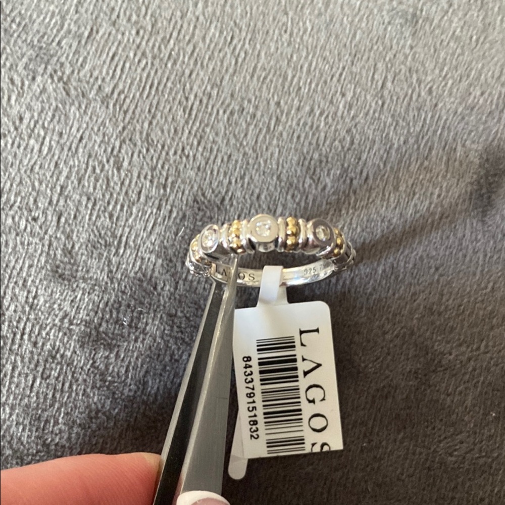 LAGOS Three Diamond Stacking Ring. Size 5